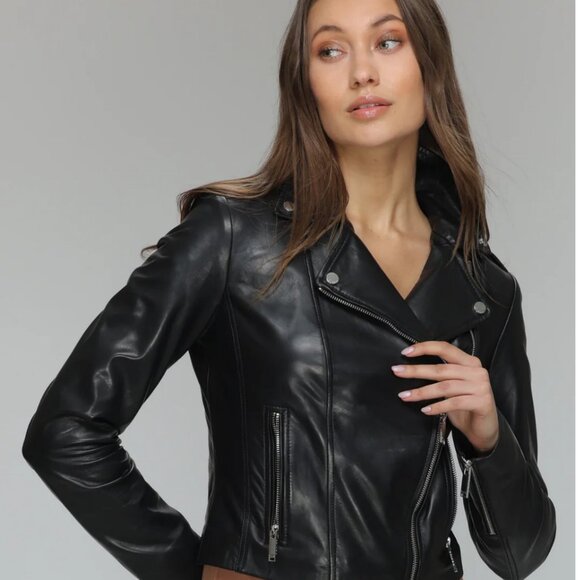 Danier Daria Emerald Green Leather Moto Jacket Size XS - Picture 3 of 13